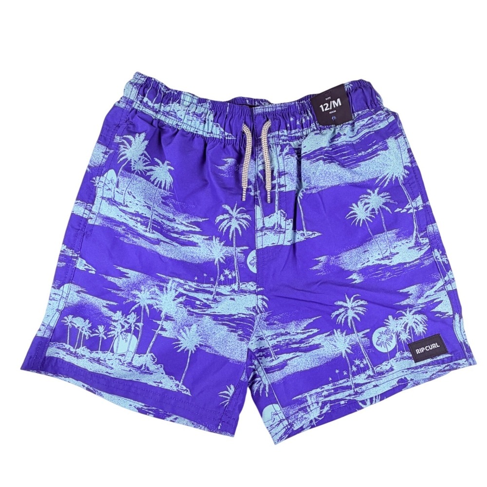 Rip Curl Laydays Lifestyle Boardshorts Purple Tropical Palm Tree Swim Trunks 12M